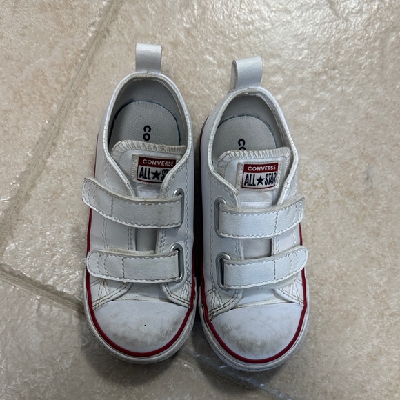 Converse Kids White and Red Velcro Sneakers - Picture 1 of 5